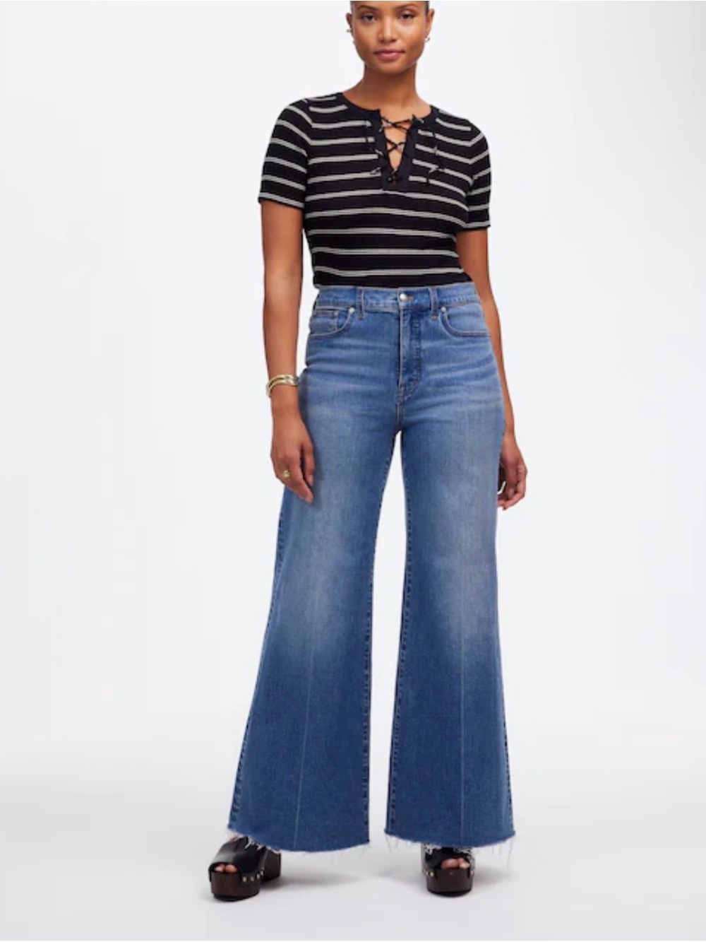 Madewell The Curvy Flared Wide Leg Crop Denim Jeans Oneida Wash Raw Hem Sz. 27